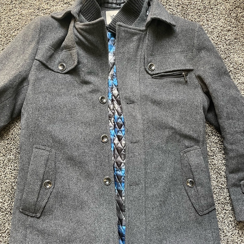 Charcoal Jacket with Blue Patterned Lining